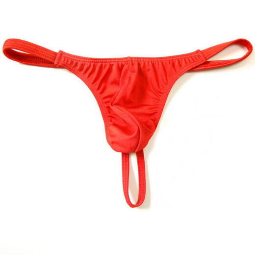 Men's super sexy small underwear with exposed buttocks, men's thong thin elastic tight low-waisted thin strap T-pants U convex bag sexy underwear alternative sexy SM rose red L