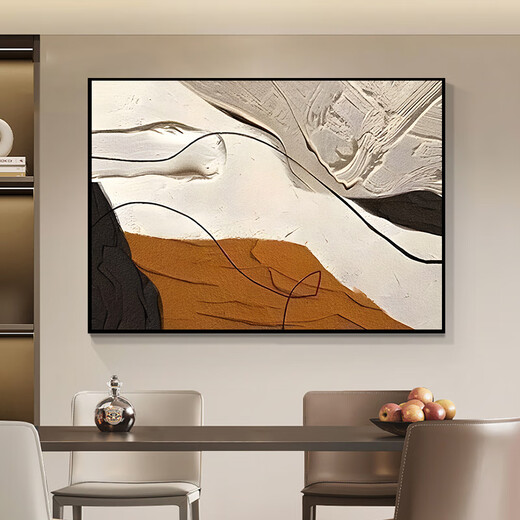 槐序现代简约电表箱画装饰画轻奢抽象肌理画高级感餐厅配电箱电盒挂画 JD12392 60*50cm(遮挡50*40)左推拉黑框