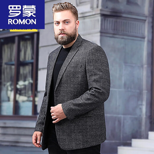 ROMON Extra Large Men's Wool Suit Casual Jacket Plus Fat Oversized Suit Fashionable Spring and Autumn Fat Man Gray No Cotton 190 Recommended 195-210 Jin Jin equals 0.5 kg