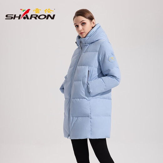 Shirron Mid-Longgent Down Jacket for Women Simple y versátil Armband Autumn and Winter Jacket 13567 Xuanqing Black XL