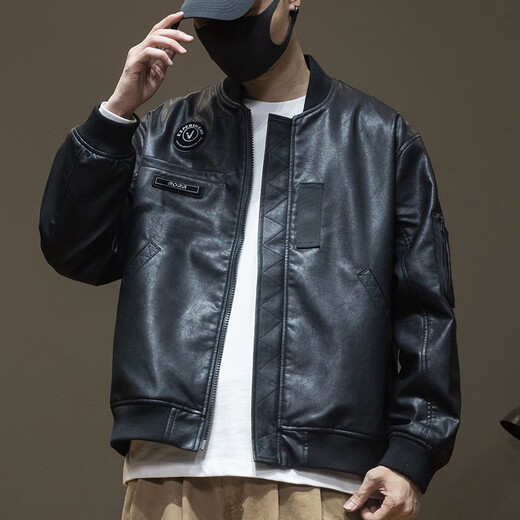 JEEP SPIRIT Genuine Jeep High-end Jacket Men's 2026 Spring and Summer New Retro PU Leather Jacket Men's American Motorcycle Spring and Autumn Jacket Men Black PU Leather M Weight 120 130 Jin Jin equals 0.5 kg