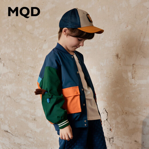 MQD children's clothing boys' contrasting color baseball jacket spring and autumn Korean style trend top navy blue 110