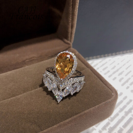 CAJJ Francois 2.60 carat citrine ring for women, natural colored gemstone, jewelry gemstone, 925 silver inlaid, size 13