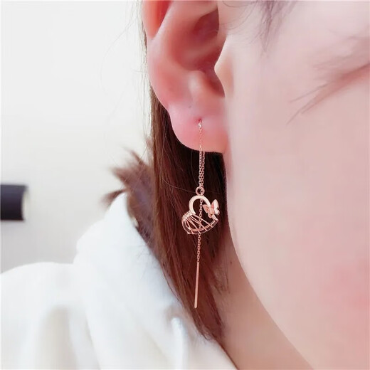 KZD Old Phoenix Gold Store Model Russian Korean Style Brushed Love Earrings 18K Rose Gold Color Gold Light Luxurious Temperament Lady Love Ear Wire Rose Gold Pair