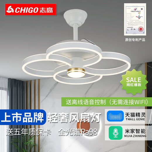 Smart Voice App Light Luxus unsichtbarer Lüfter Licht Schlafzimmer Esszimmer Wohnzimmer Lüfter Licht HP-9758 [Top-Konfiguration] Volles Spektrum RA98 [Smart Model] Elf + Voice +