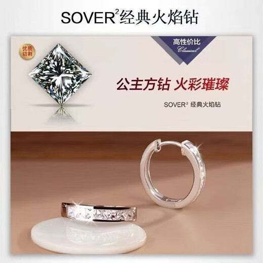 RSRDDY Old Phoenix 999 sterling silver earrings, moissanite earrings, small circles, non-fading, hypoallergenic earrings, sterling silver princess square earrings, 3.58g limited time sale