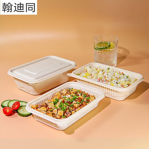 TanQi Corn Starch Lunch Box Biodegradable Disposable Lunch Box Packing Box Home Lunch Box Biodegradable Rectangular 750ml*20 Sets