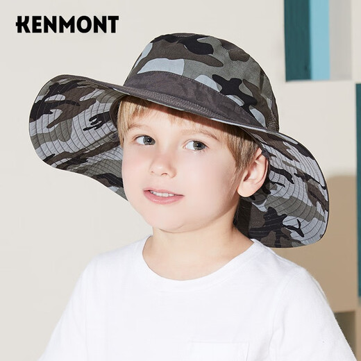 卡蒙（Kenmont）亲子帽子儿童春夏遮阳帽大帽檐渔夫帽防晒帽男童帽4885 丛林色 56cm