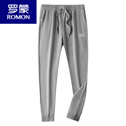 罗蒙（ROMON）运动裤男棉春秋薄款束脚休闲长裤小脚刺绣男士酒红色裤子男卫裤 黑色9928春秋薄款 2XL