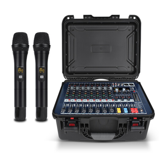 Flood Professional 8-way mixer with power amplifier all-in-one flight case high-power wireless microphone Bluetooth stage performance wedding conference room audio set FA-800 with microphone