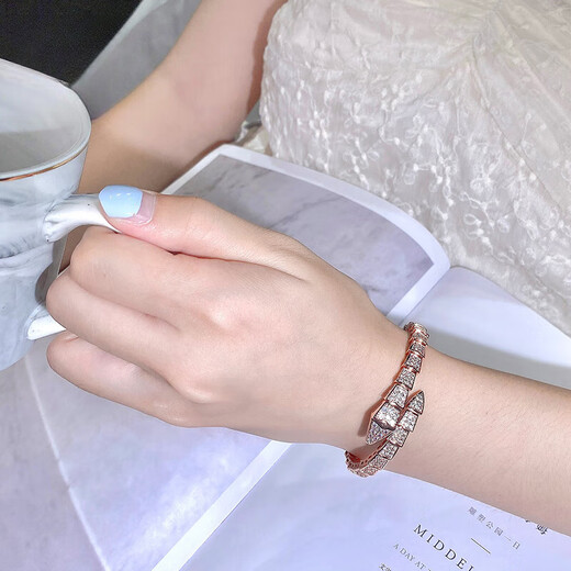 Canbei snake-shaped bracelet 18K rose gold snake bone bracelet snake head moissanite light luxury full of diamonds that will not fall off couple bracelets platinum gold