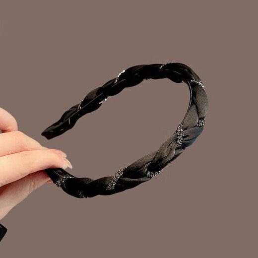 Xiaoqinggua Korean light luxury rhinestone wrapped fabric headband women's high skull headband high-end 2025 Gray style headband F2728 rhinestone wrapped headband