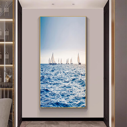 YIJLJ轻奢玄关画海景装饰画入户进门墙海滩壁画走廊自然风景画竖版挂画 栈桥风景12387 70*145+油画布画面+铝合金金框