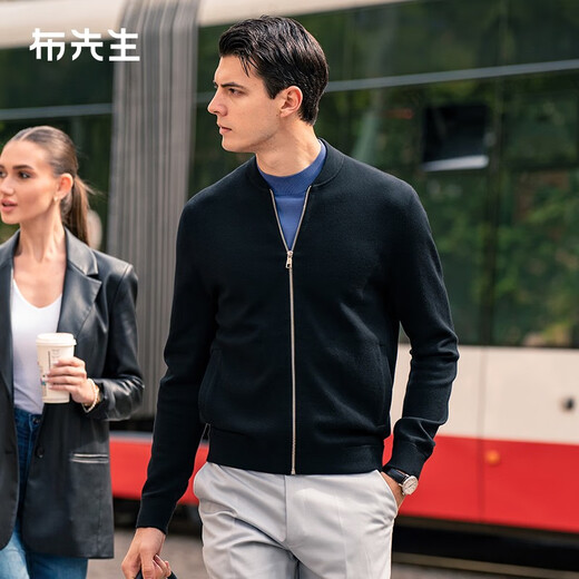 Mr. Bu spring and autumn new style wool cardigan jacket long-sleeved solid color clothes middle-aged men's clothing BT12016 deep sea blue L (175)