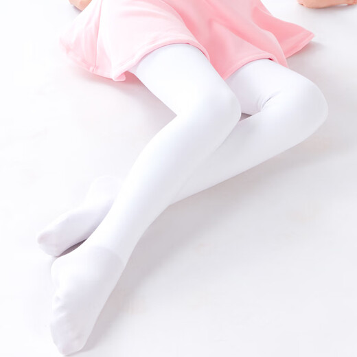 Aiwuge children's dance socks autumn and winter warm plus velvet thickened girls white bottoming pantyhose white L size