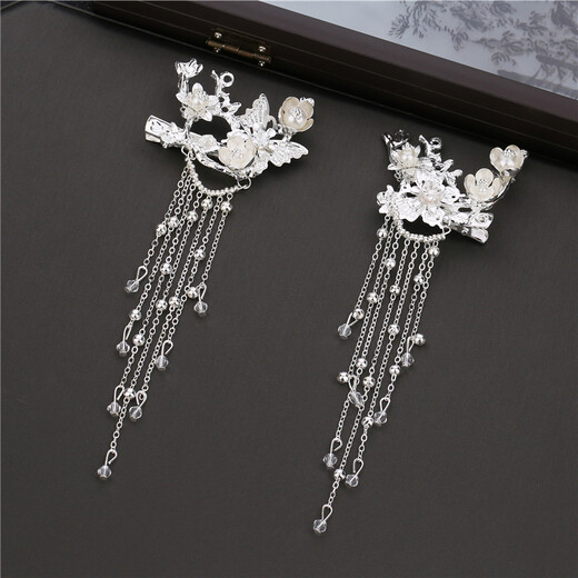 Hanfu hair crown, women's ancient style headwear, full set of ancient costumes, fairy style, tassels, rocking wig hairpin, style 1, platinum ear clip style