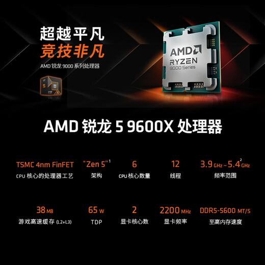 AMD Ryzen 9000 series Ryzen 5 9500F/9600X/ Ryzen 7 9800X3D/R9 9950X3D desktop computer DIY game live assembly machine CPU processor Ryzen 5 9600X | 6 cores 12 threads boxed CPU