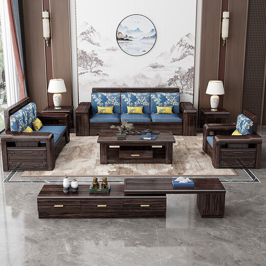 Warm-in-one solid wood sofa purple gold sandalwood new Chinese living room size and size full solid wood combination modern simple storage sofa independent single seat combination