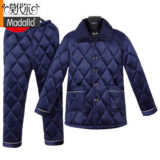 Pajamas modal père masculin en hiver à trois couches de coton épaissis en velours de coton coton chaud de coton de l'âge moyen et de vêtements de maison âgés n9925 AC vert foncé à trois couches en velours épaissis l [100-120jin [Jin est égal à 0,5 kg]]]