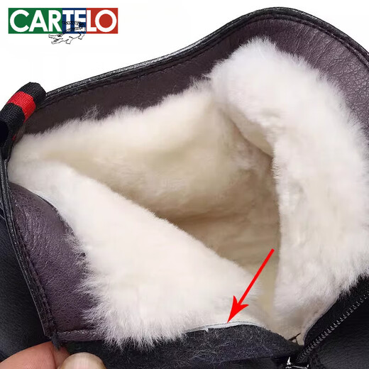 卡帝乐鳄鱼（CARTELO）冬季男鞋加肥加宽特大码棉鞋男真皮羊毛加绒保暖棉皮鞋大号454647 黑色拉链【皮毛一体】 9902 40