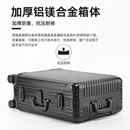 乌尼莫克（Uniamog）德国品牌登机箱行李箱全铝镁合金旅行箱金属拉杆箱小型密码箱皮箱 量子灰-旗舰款 升级加厚防刮耐磨 25英寸 /弹簧减震万向轮+一键刹车