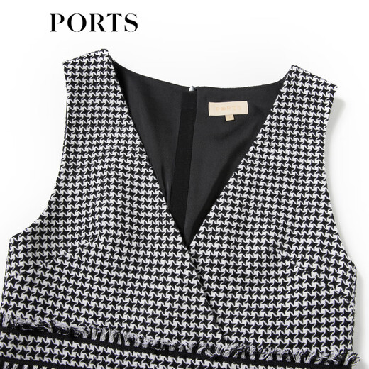 PORTS Women's Autumn and Winter New Slim Fit Waist Dress LL9D067LFF092 Black Mixed Color L (8)