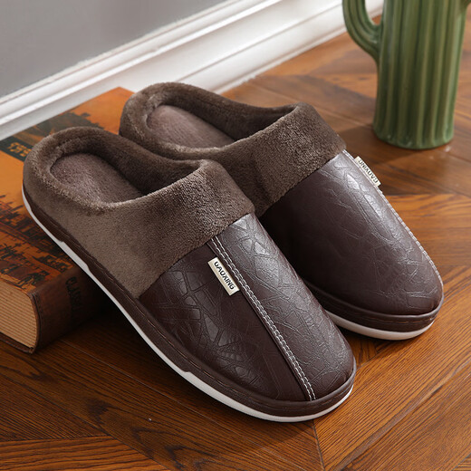 Baumwollschuhe für Frauen im Winter mittleren Alters und älteren Innenhausesschuhe dicker Sohle Anti-Rutsch-Lederflächenflächen wasserdicht und samtig warme Hausschuhe Männer [P739] Rot (Frauenstil) 40-41 für Füße 39-40 geeignet