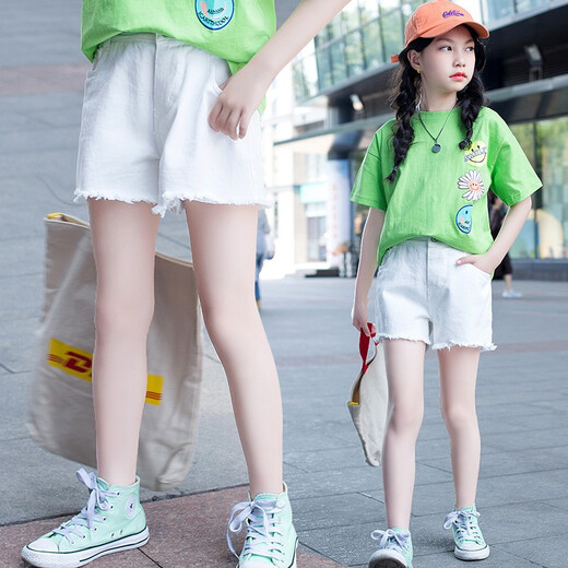 Vous avez 1 point de filles shorts pour les filles pour les enfants minces à la mode et polyvalente à l'extérieur de l'extérieur blanc pantalon pour enfants de taille moyenne 1429 blanc 160