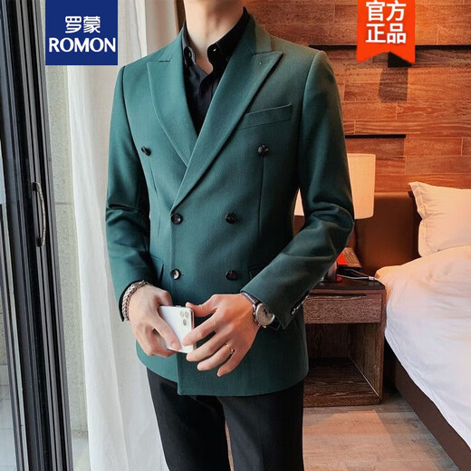 Romon (Romon) Blazer décontracté à double boutonnage pour hommes Slim Fit et Trendy Style British Men Single Western Professional Suit Top X829 Suit Jacket Black S