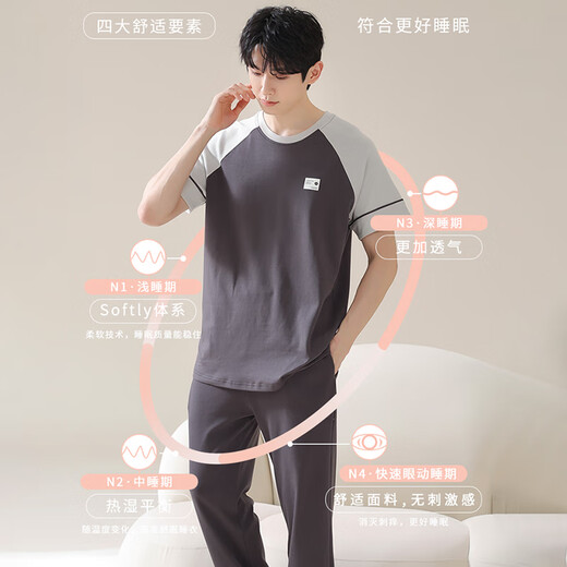 莫代尔2025新款男士睡衣纯棉夏季款短袖宽松大码休闲可外穿家居服 01N13601男 休闲家居[拼接+暗绿] XXL [140-160斤]