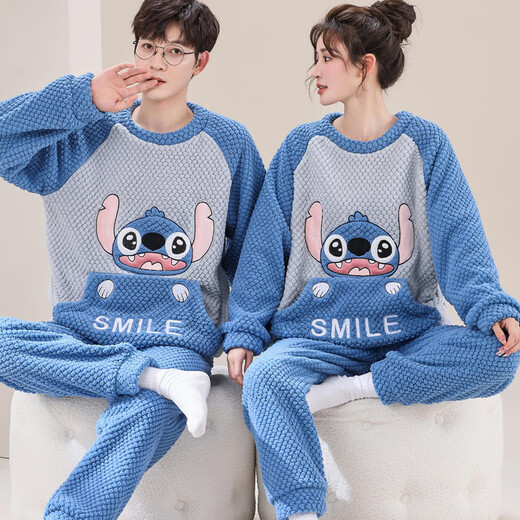 Modal buy one get one free couple pajamas for women winter coral velvet plus velvet thickening men's flannel home clothes suit winter velvet gray bear head M female M + male XL
