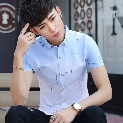 XCFREHT thin summer new short-sleeved shirt men's Korean style student handsome slim embroidered casual shirt men's trend 829 white M 80-100Jin [Jin equals 0.5 kg]