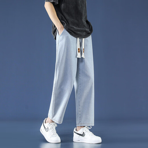 Foss Phil Light Blue Jeans Summer Summer de nueve puntos de la marca suelta de nueve puntos Sports e informal de pantalones de pierna ancha de las patas anchas 718-K829 Light Blue M [recomendado 110-130Jin [Jin iguala 0.5 kg]]]