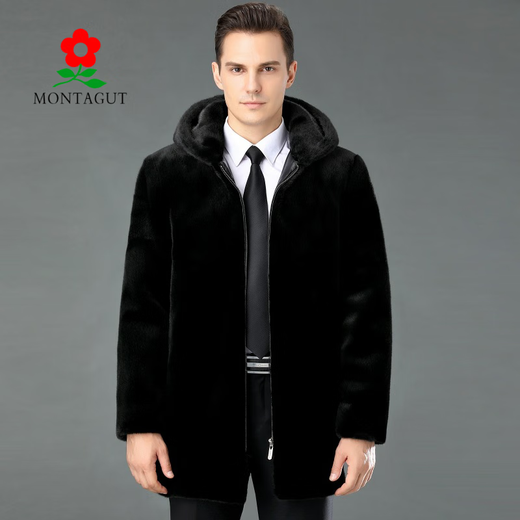 MONTAGUT New Montagut 2024 New Haining Mink Fur Jacket Men's Lapel Fashion Whole Mink Mink Men's Leather Black L 175