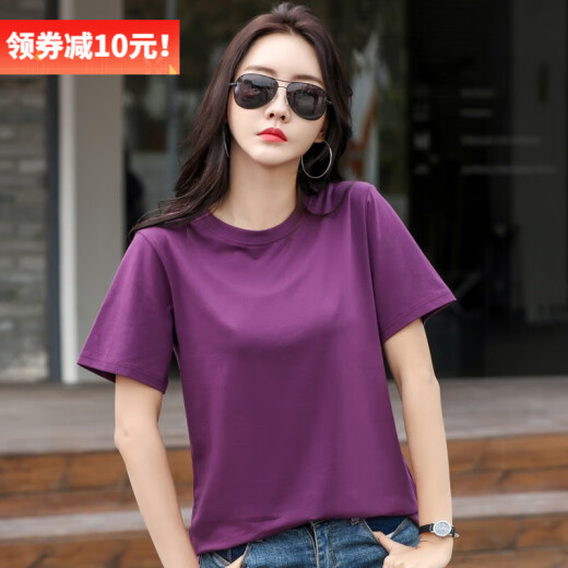 DGPZ短袖新品t恤女宽松上衣服韩范半袖丅恤上衣XX601 紫色X719款 L （宽松款130-145斤）