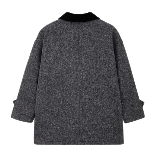 ELLE KIDS children's clothing old money style herringbone wool coat for girls autumn and winter quilted mid-length warm thick coat black 165 (M)