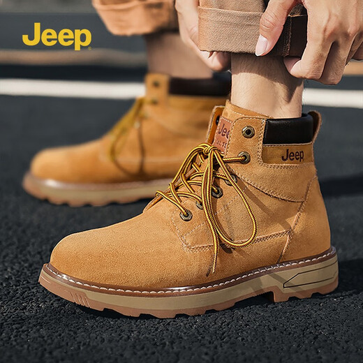 Jeep men's shoes and boots mid-tube versatile retro Martin boots British trendy men's work clothes big yellow boots men's earthy yellow 8197 [upgrade] 41