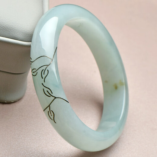 A thousand-year-old jade jade bracelet women's ice-bottom light green carved jade bracelet jade jade with certificate [Two models about 56 mm] QZC6169