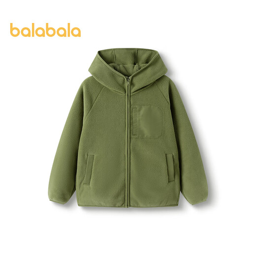 Balabala Children's Clothes Children's Jackets Boys Baby Polar Fleece Girls Autumn and Winter Clothes Fashionable Warm Tops Military Green 40629 130