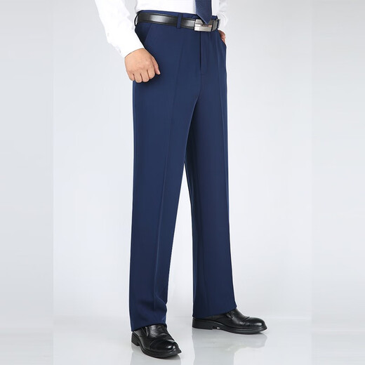 
Park Qi summer thin men's droop free ironing trousers high waist straight loose casual pants business middle-aged suit men's pants [Spring and Autumn Thick] 683 royal blue 33 size 2 feet 6 waist circumference