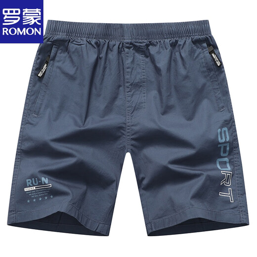 ROMON solid color shorts men wear casual big shorts for summer sports outside, cotton, outdoor five-point pants, trendy beach pants 9227 dark blue XL 135-155Jin [Jin equals 0.5 kg]