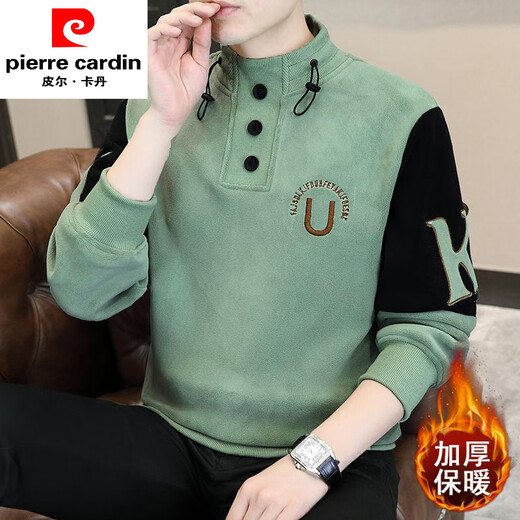 皮尔卡丹男款半高领一体绒卫衣男加厚保暖撞色2024秋冬加绒上衣打底衫 831黑色 L