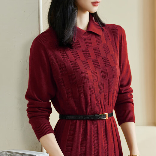 Misshine 2024 autumn new style retro plaid dress design pleated knitted skirt for women 3523 red S