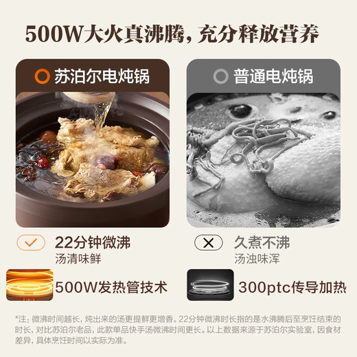 Supor quick-stew electric stew pot, electric casserole, electric stew pot, soup pot, purple clay pot, porridge pot, multi-functional porridge special pot, porridge artifact for 4-5-6 people, can be reserved and timed to keep warm, DG50YC872 purple clay stew pot 5L