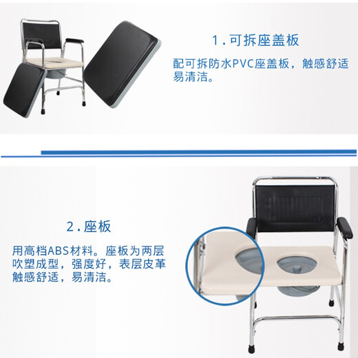 AUFU Foshan Gabinete de ancianos oriental Discapacitados Mujeres embarazadas Ruedas reforzadas Antidlip Ligera plegable Silla de baño móvil FS693 (con ruedas, con pedales)