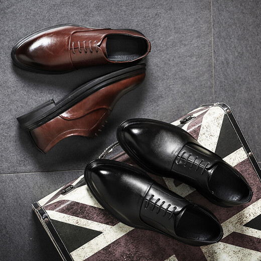 KGV leather shoes men's large size business casual versatile British style fashion workwear Korean style formal wear new trendy men's shoes black 48 leather shoe size = 49 sports shoe size.