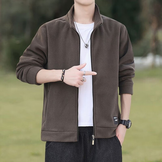 Scarecrow Jacket Men's Autumn and Winter Polar Fleece Jacket 2025 New Style Young and Middle-aged Stand-up Collar Plus Velvet Sports Casual Dad Wear Dark Gray L Recommended 120-135 Jin Jin equals 0.5 kg