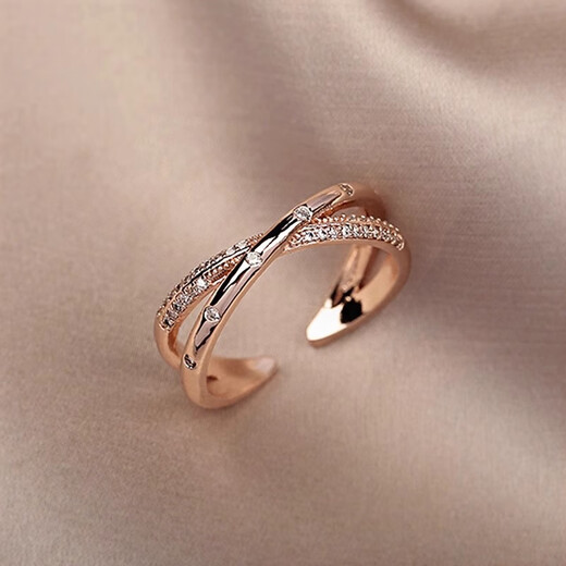 Luruo counter clearance 18K cross-set diamond ring rose gold women's imitation 18k gold color gold fashion accessories for gifts rose gold