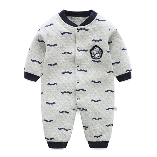 Kalawa baby clothes spring and autumn quilted baby jumpsuit new product baby clothes 0-1 years old newborn baby jumpsuit baby crawler double-layer blue baseball bear 6m (66 recommended 3-6 months)