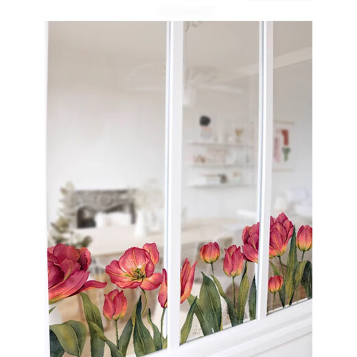 Chuangjingyi chooses French flower window sticker paper light-transmitting electrostatic glue-free window stickers stripping film romantic bedroom Fangfang Tulip 12040cm